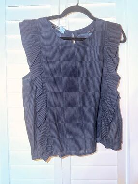 Scotch & Soda Navy Textured Ruffle-Sleeve Blouse